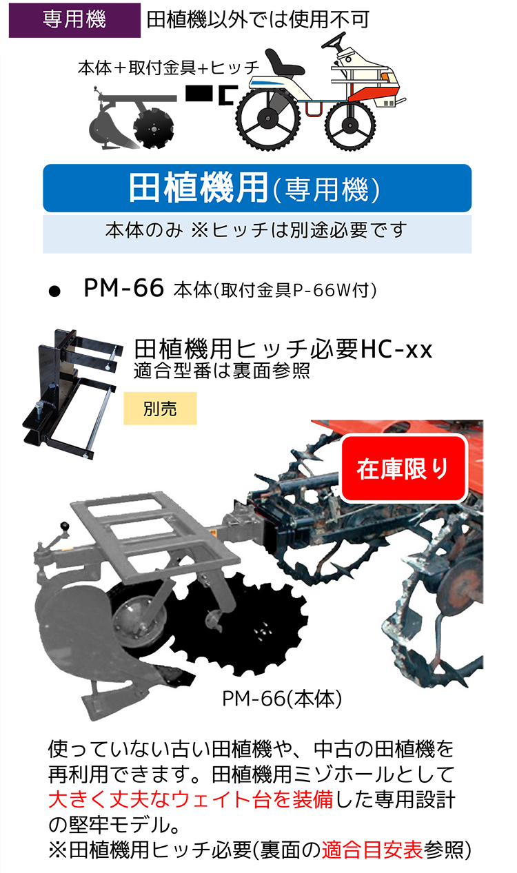 78％以上節約 伊藤農機ストア田植機用ミゾホールヒッチ無 PM-66